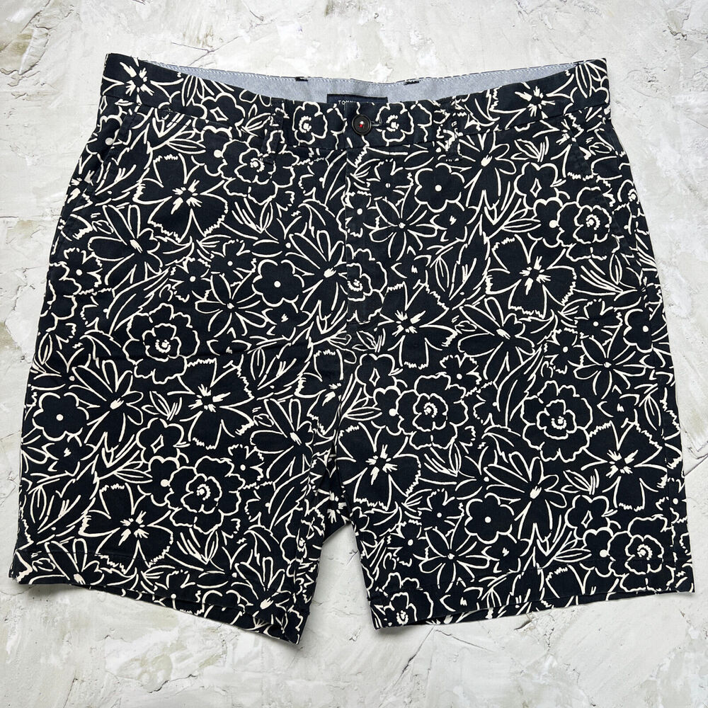 Tommy Hilfiger Floral Chino Shorts SIZE 34 Navy Hawaiian Print Cotton Summer